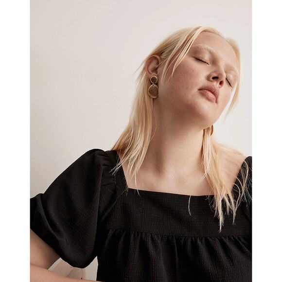 Madewell Vintage Gold Etched Stars Drop Earrings Atomic Starburst MCM NEW - Picture 6 of 6